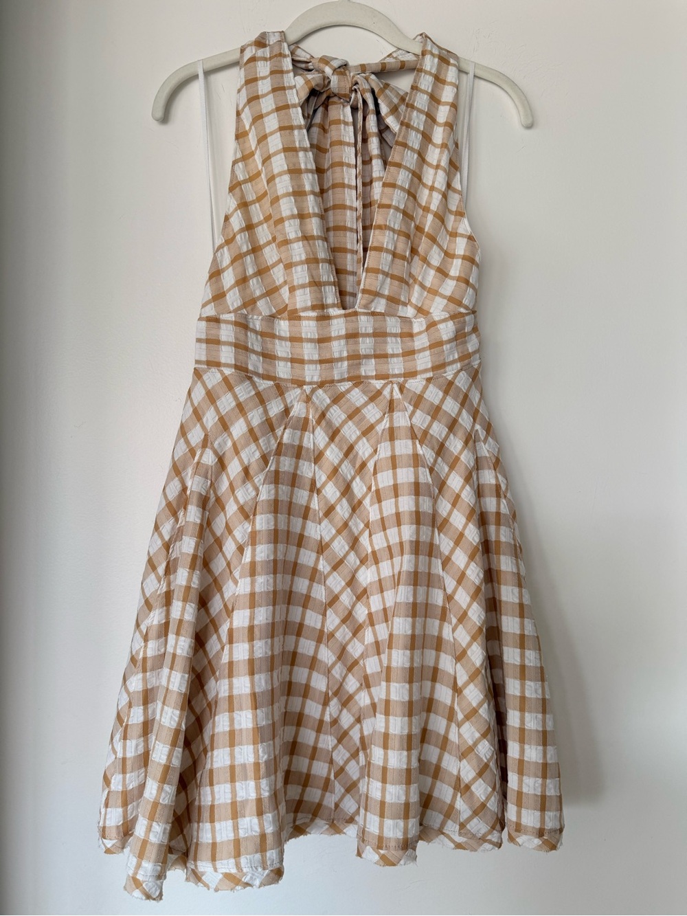 Free People Tan and White Gingham Backless A-Line Dress